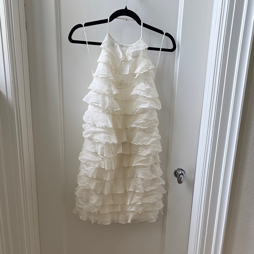 White Sleeveless Halter Tiered Sundress for Weddings